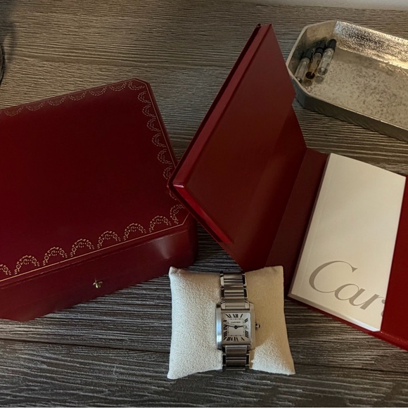 Ladies Cartier Tank Francaise Midsize Silver Dial Steel watch.